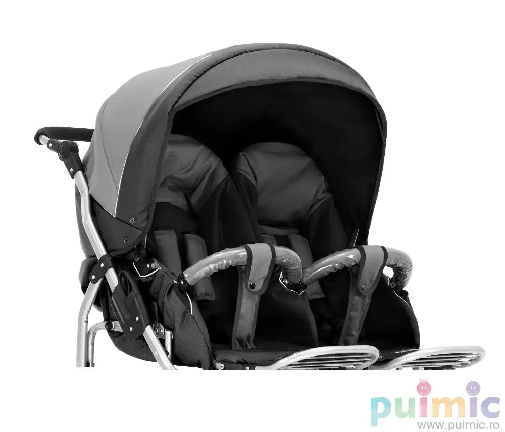 Carucior pentru gemeni clasic Nativo Classico Duo Grafit/Gri model clasic scaune reversibile roti gonflabile mari