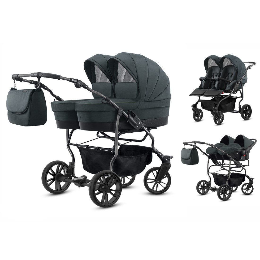Carucior pentru gemeni 3 in 1 Mikado Goldstar GS-10 Grafit/Cadru negru/Roti negru carucior-gemeni