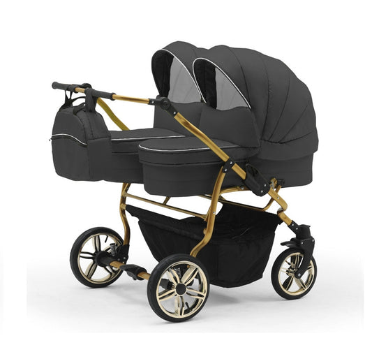 Carucior pentru gemeni Nativo Gemini 3 in 1 Grafit/Gold latime 87 cm reversibil carucior-gemeni