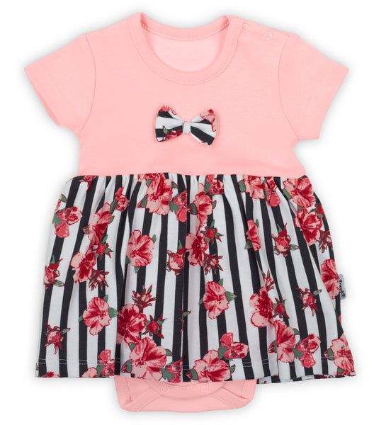Body rochita de bumbac cu maneca scurta Nicol Nana Dungi/Flori/Roz (184159) 56 body