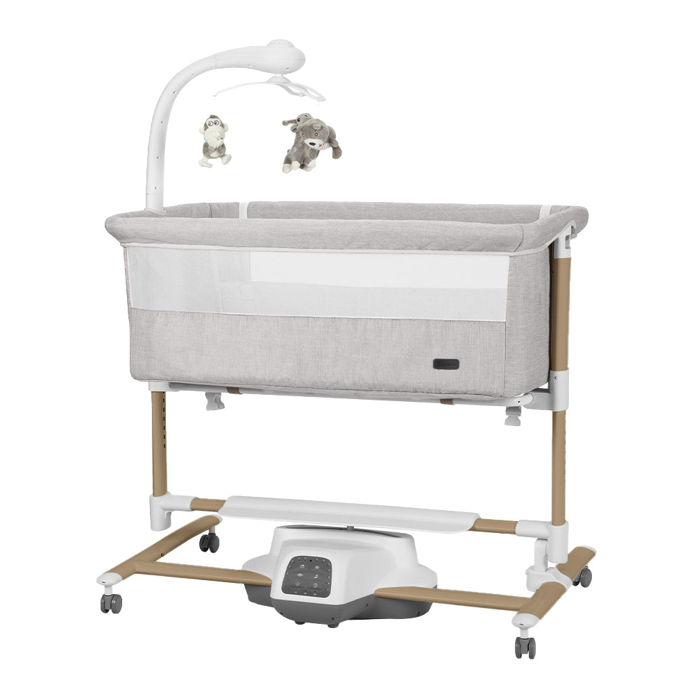 Patut leagan electric Carrello Bloom Silk Beige 85x50 cm cu senzor de miscare telecomanda 7 moduri de leganare 5 viteze