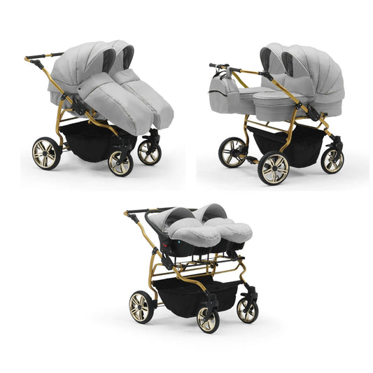 Carucior pentru gemeni Nativo Gemini 3 in 1 Gri Deschis/Gold latime 87 cm reversibil carucior-gemeni