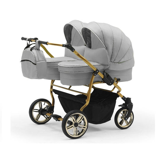 Carucior pentru gemeni Nativo Gemini 3 in 1 Gri Deschis/Gold latime 87 cm reversibil carucior-gemeni