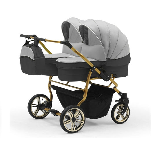 Carucior pentru gemeni Nativo Gemini 3 in 1 Gri deschis-Grafit/Gold latime 87 cm reversibil carucior-gemeni