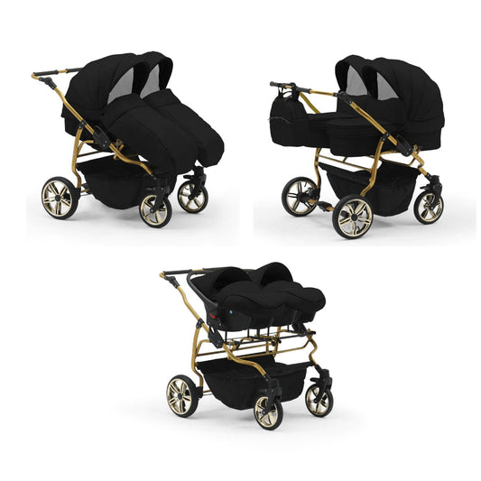 Carucior pentru gemeni Nativo Gemini 3 in 1 Negru/Gold latime 87 cm reversibil carucior-gemeni