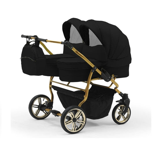 Carucior pentru gemeni Nativo Gemini 3 in 1 Negru/Gold latime 87 cm reversibil carucior-gemeni
