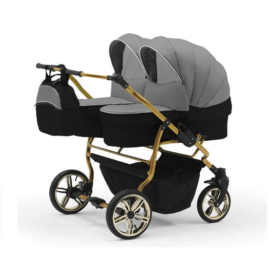 Carucior pentru gemeni Nativo Gemini 3 in 1 Gri-Negru/Gold latime 87 cm reversibil carucior-gemeni