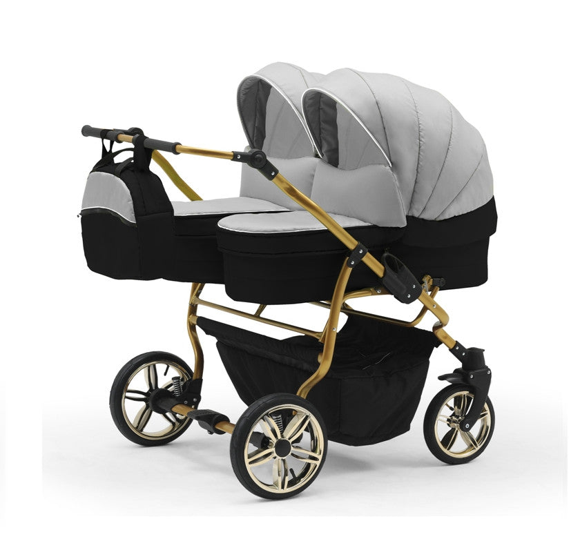 Carucior pentru gemeni Nativo Gemini 3 in 1 Gri Deschis-Negru/Gold latime 87 cm reversibil carucior-gemeni