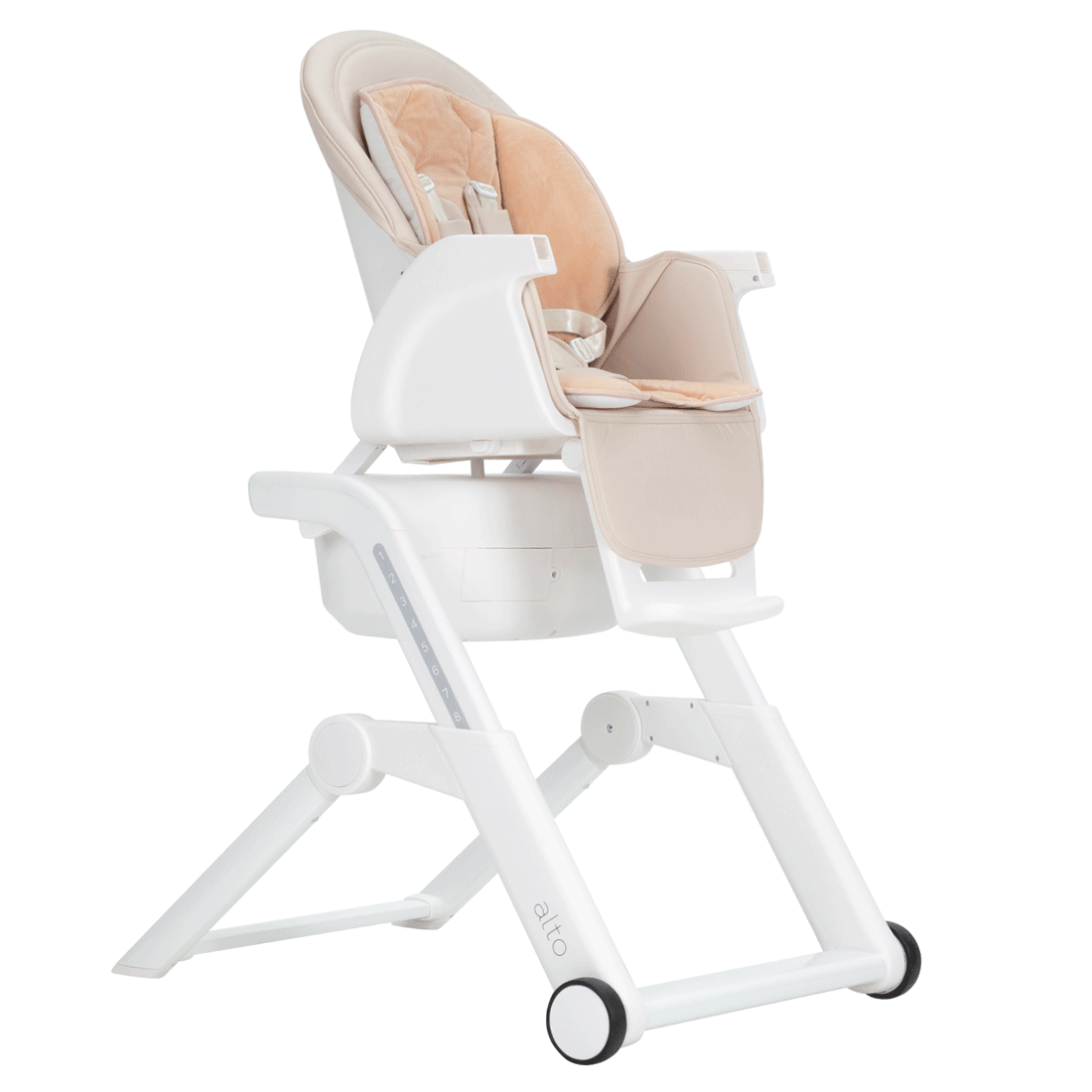 Scaun de masa cu leagan electric Carrello Alto CRL-10307 Almond Beige, 3 moduri de leganare, sezlong, telecomanda, melodii, sunete din natura, Bluetooth, senzor de miscare