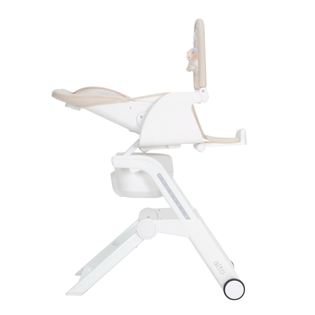 Scaun de masa cu leagan electric Carrello Alto CRL-10307 Almond Beige, 3 moduri de leganare, sezlong, telecomanda, melodii, sunete din natura, Bluetooth, senzor de miscare