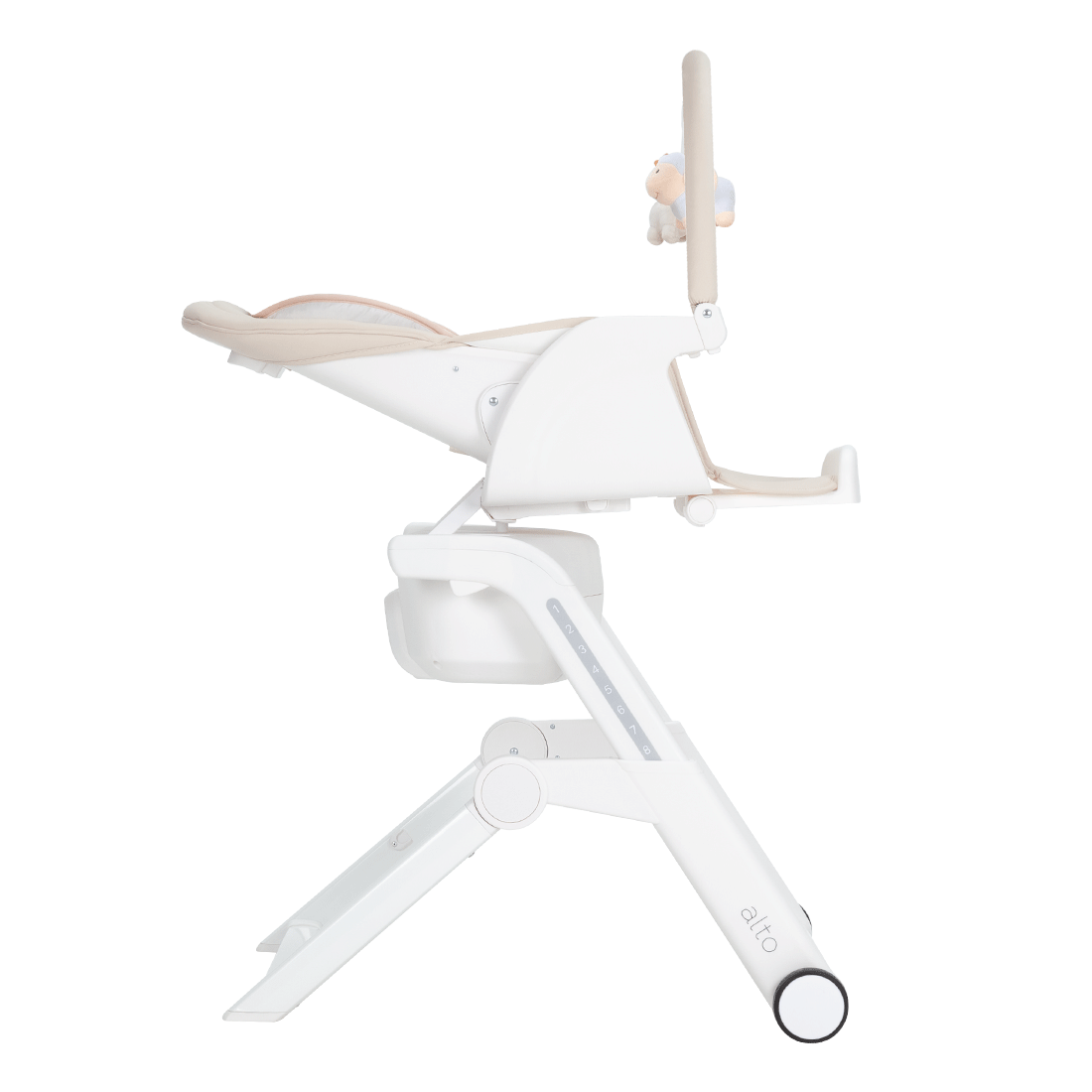 Scaun de masa cu leagan electric Carrello Alto CRL-10307 Almond Beige, 3 moduri de leganare, sezlong, telecomanda, melodii, sunete din natura, Bluetooth, senzor de miscare