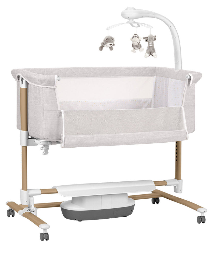 Patut leagan electric Carrello Bloom Silk Beige 85x50 cm cu senzor de miscare telecomanda 7 moduri de leganare 5 viteze