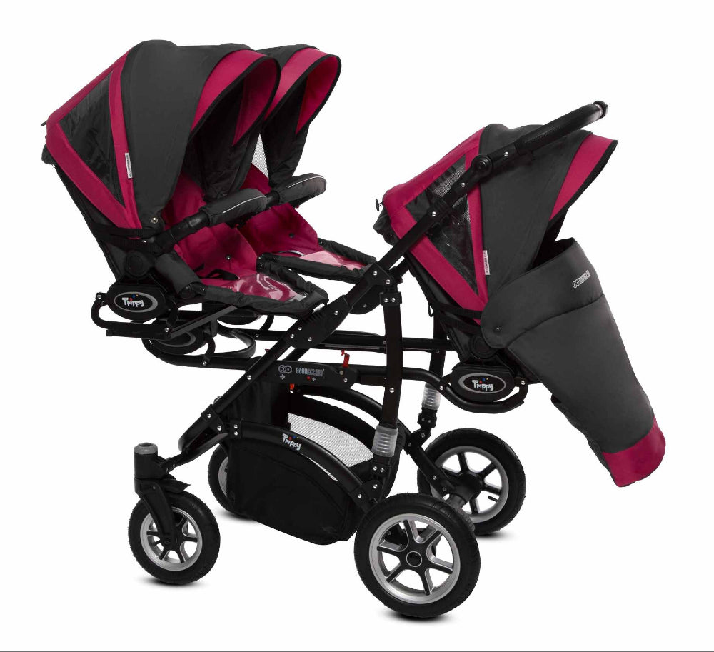 Carucior pentru tripleti BabyActive Trippy Premium (TR-10) 3 in 1 Amarant