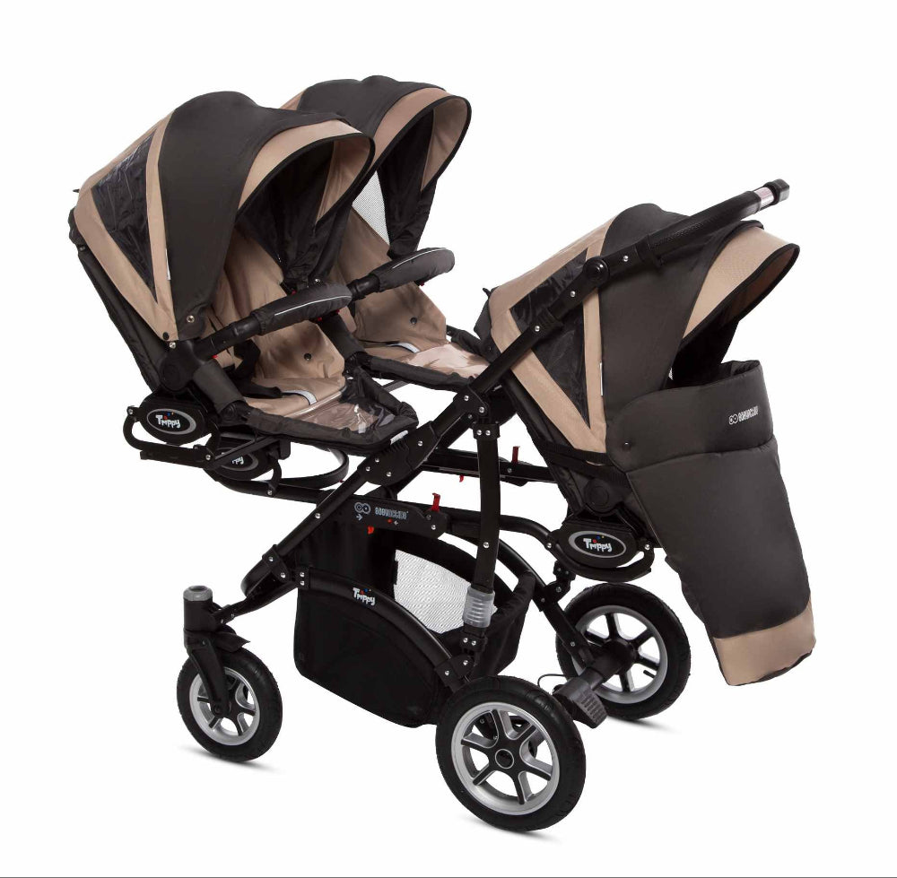 Carucior pentru tripleti BabyActive Trippy Premium (TR-12) 3 in 1 Beige