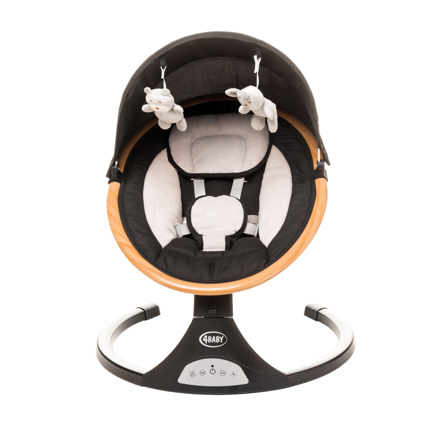 Leagan electric cu telecomanda 4Baby Rock'n Relax Wood Negru, max. 9 Kg, telecomanda, 5 viteze, 12 melodii, timer, USB