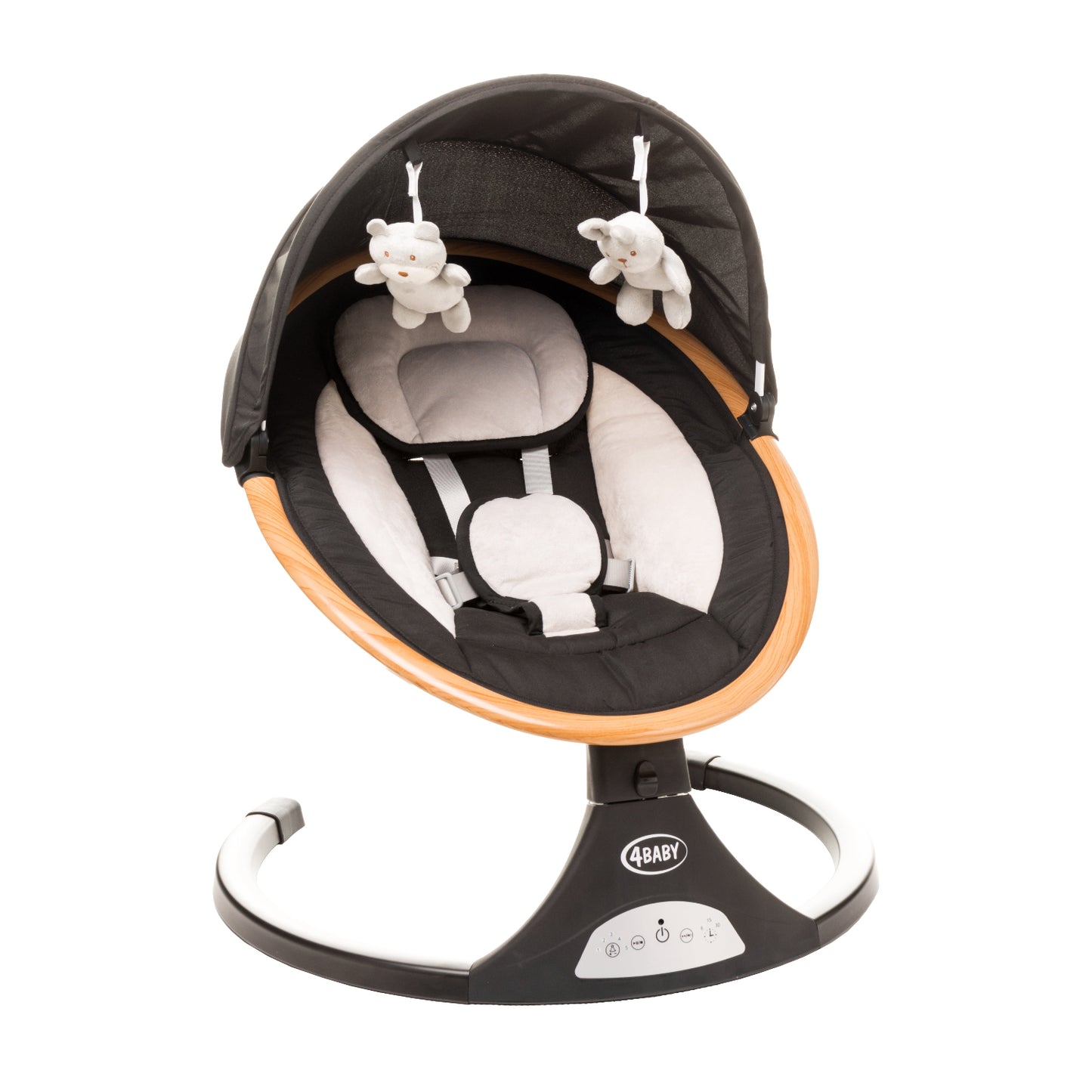 Leagan electric cu telecomanda 4Baby Rock'n Relax Wood Negru, max. 9 Kg, telecomanda, 5 viteze, 12 melodii, timer, USB