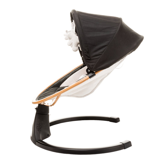 Leagan electric cu telecomanda 4Baby Rock'n Relax Wood Negru, max. 9 Kg, telecomanda, 5 viteze, 12 melodii, timer, USB