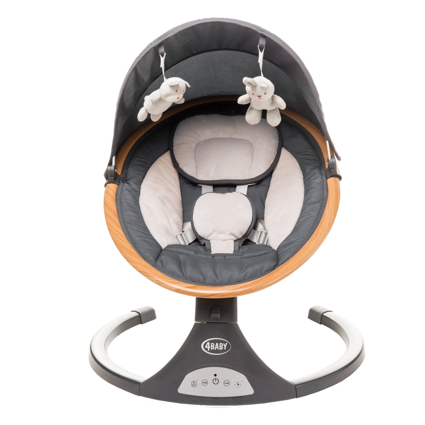 Leagan electric cu telecomanda 4Baby Rock'n Relax Wood Gri, max. 9 Kg, telecomanda, 5 viteze, 12 melodii, timer, USB