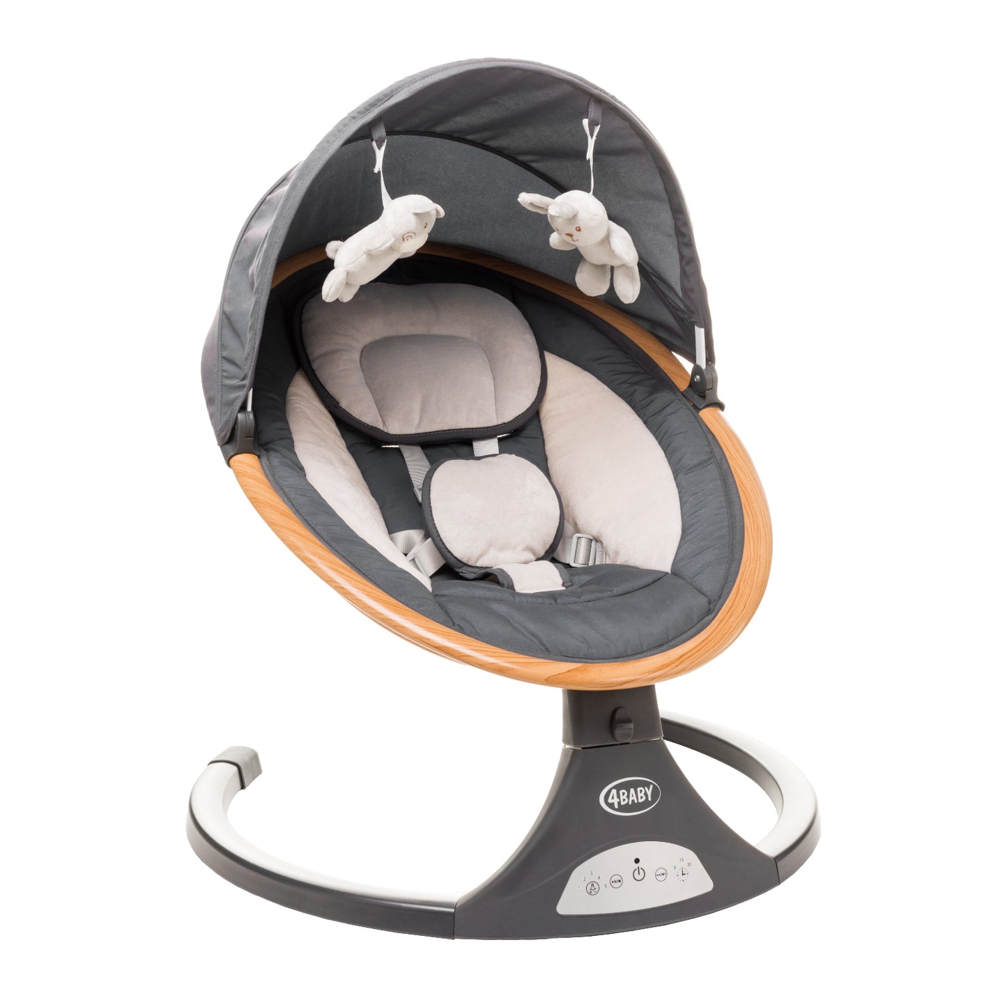 Leagan electric cu telecomanda 4Baby Rock'n Relax Wood Gri, max. 9 Kg, telecomanda, 5 viteze, 12 melodii, timer, USB
