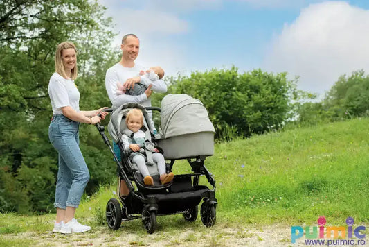 Carucior sport pentru gemeni Hartan Two Select Outdoor Toffee (701), reversibil, pliere compacta, roti cauciuc cu aer