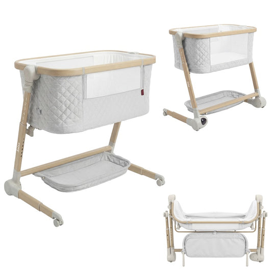 Patut electric co-sleeper cu telecomanda Carrello Salsa (CRL-16507) Velora Grey, pliabil, 0-6 luni, 9 Kg