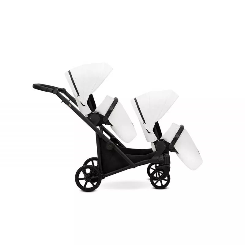 Carucior pentru gemeni Kunert Brav Duo 2 in 1, piele ecologica, Alb/cadru Negru