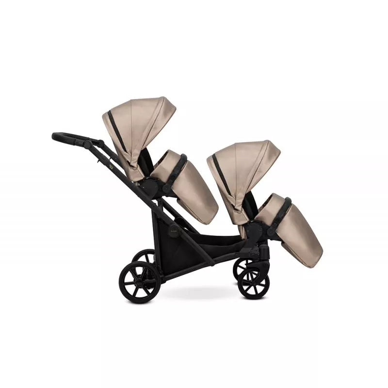 Carucior pentru gemeni Kunert Brav Duo 2 in 1, piele ecologica, Cappuccino/cadru Negru