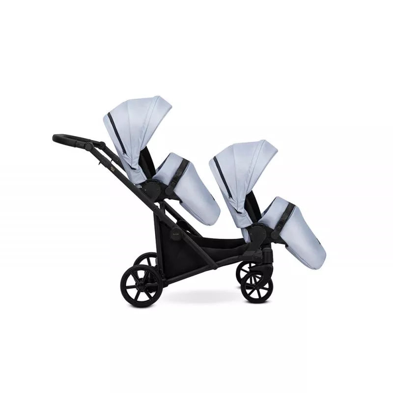 Carucior pentru gemeni Kunert Brav Duo 2 in 1, piele ecologica, Baby Blue/cadru Negru