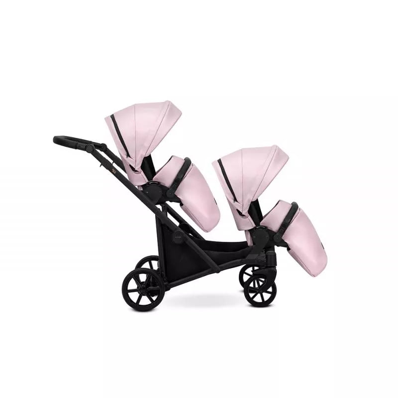 Carucior pentru gemeni Kunert Brav Duo 2 in 1, piele ecologica, Baby Pink/cadru Negru
