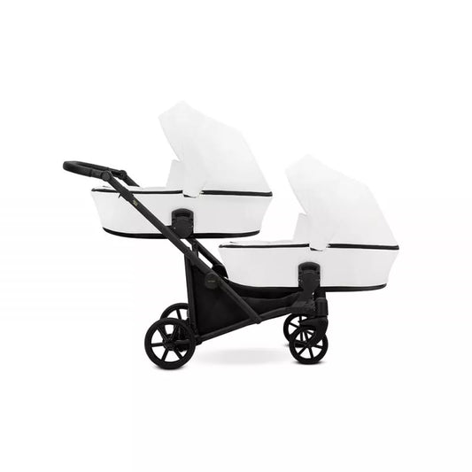 Carucior pentru gemeni Kunert Brav Duo 2 in 1, piele ecologica, Alb/cadru Negru