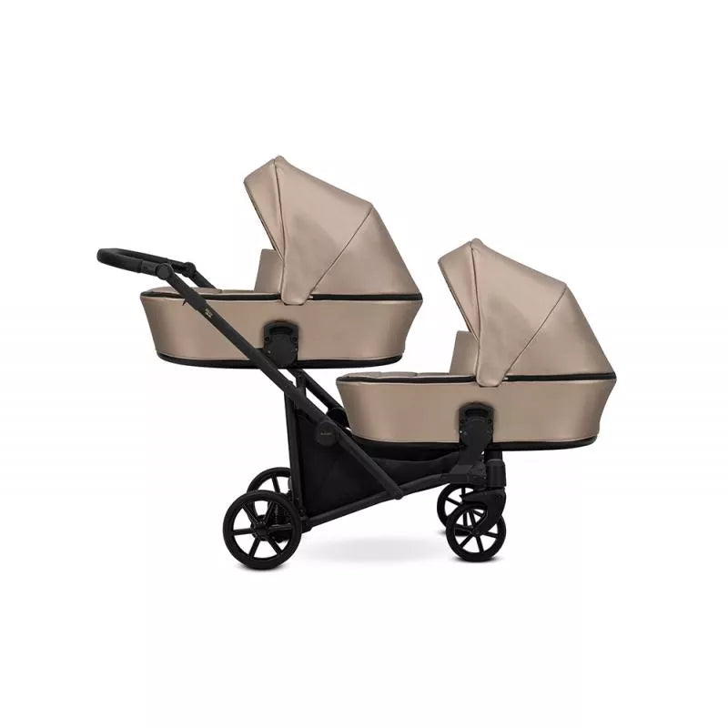 Carucior pentru gemeni Kunert Brav Duo 2 in 1, piele ecologica, Cappuccino/cadru Negru