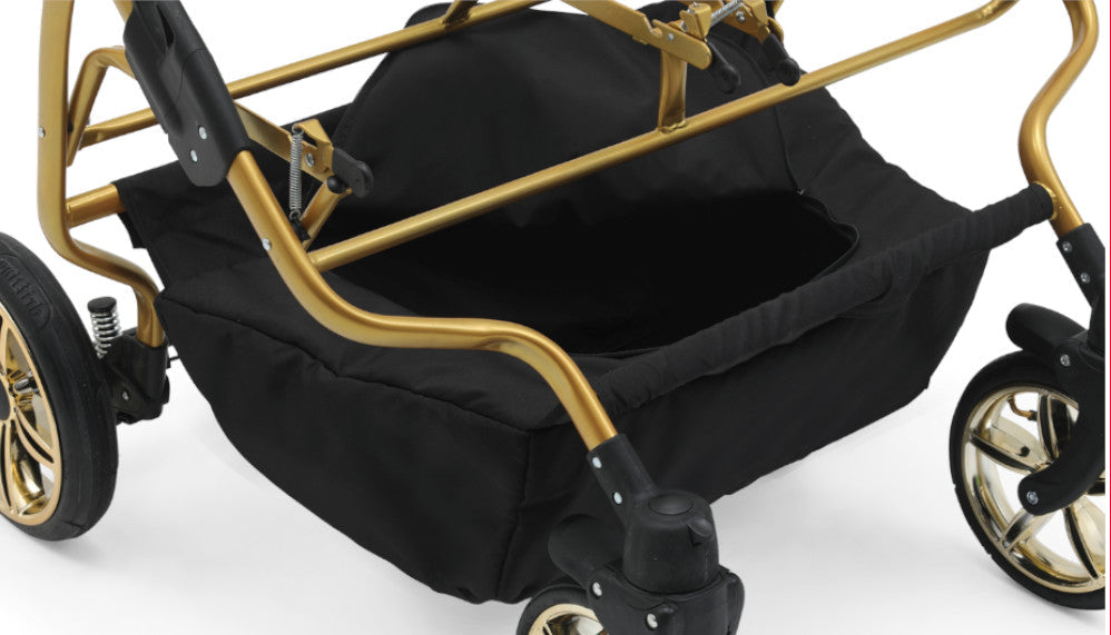 Carucior pentru gemeni Nativo Gemini 3 in 1 Negru/Gold latime 87 cm reversibil carucior-gemeni