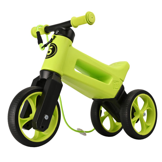 Bicicleta fara pedale cu cosulet pentru ghidon, 2 in 1, 18+ luni, pneuri si manere de cauciuc, 4 nivele de reglaj pe inaltime, Funny Wheels Rider SuperSport Lime/Black