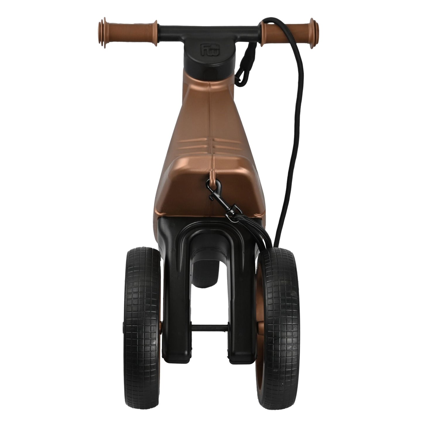 Bicicleta fara pedale cu cosulet pentru ghidon, 2 in 1, 18+ luni, pneuri si manere de cauciuc, 4 nivele de reglaj pe inaltime, Funny Wheels Rider SuperSport Copper/Black