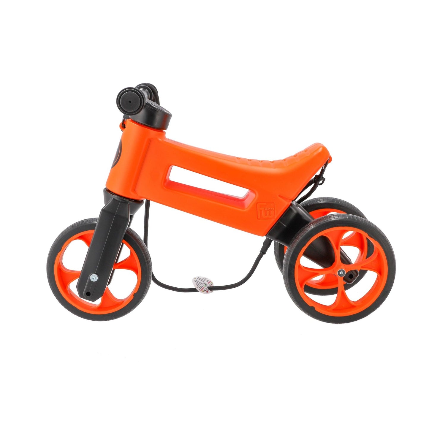 Bicicleta fara pedale cu cosulet pentru ghidon, 2 in 1, 18+ luni, pneuri si manere de cauciuc, 4 nivele de reglaj pe inaltime, Funny Wheels Rider SuperSport Sunset Orange/Black