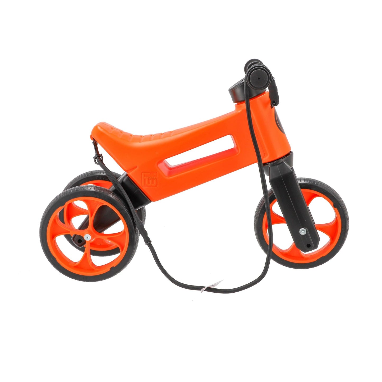 Bicicleta fara pedale cu cosulet pentru ghidon, 2 in 1, 18+ luni, pneuri si manere de cauciuc, 4 nivele de reglaj pe inaltime, Funny Wheels Rider SuperSport Sunset Orange/Black