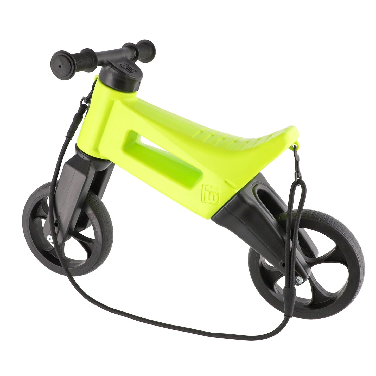 Bicicleta fara pedale cu cosulet pentru ghidon, 2 in 1, 18+ luni, pneuri si manere de cauciuc, 4 nivele de reglaj pe inaltime, Funny Wheels Rider SuperSport Lime/Black