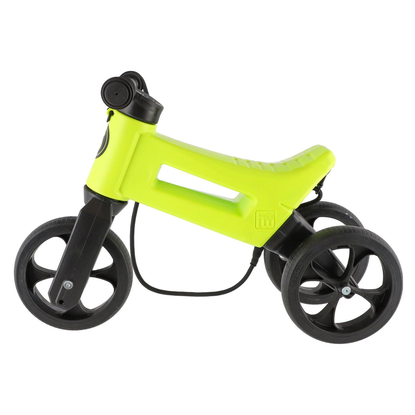 Bicicleta fara pedale cu cosulet pentru ghidon, 2 in 1, 18+ luni, pneuri si manere de cauciuc, 4 nivele de reglaj pe inaltime, Funny Wheels Rider SuperSport Lime/Black