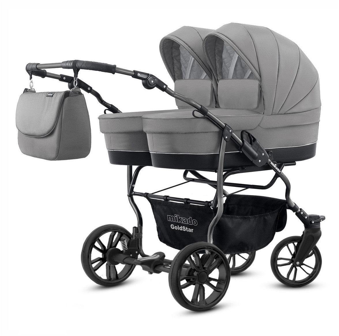 Carucior pentru gemeni 2 in 1 Mikado Goldstar GS-05 Gri/Cadru negru/Roti negre carucior-gemeni