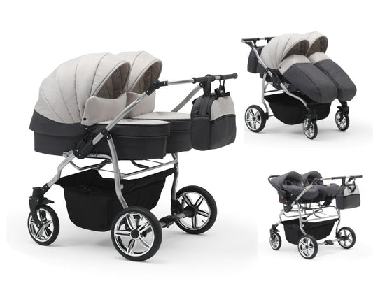 Carucior pentru gemeni Nativo Gemini 3 in 1 Gri-Grafit/Gri latime 87 cm reversibil carucior-gemeni