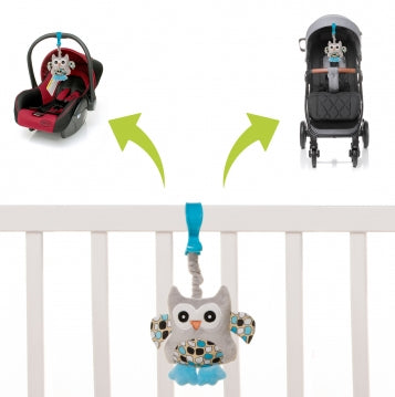Jucarie de plus pentru carucior/patut 4Baby SQUEEZE Bufnite Albastre