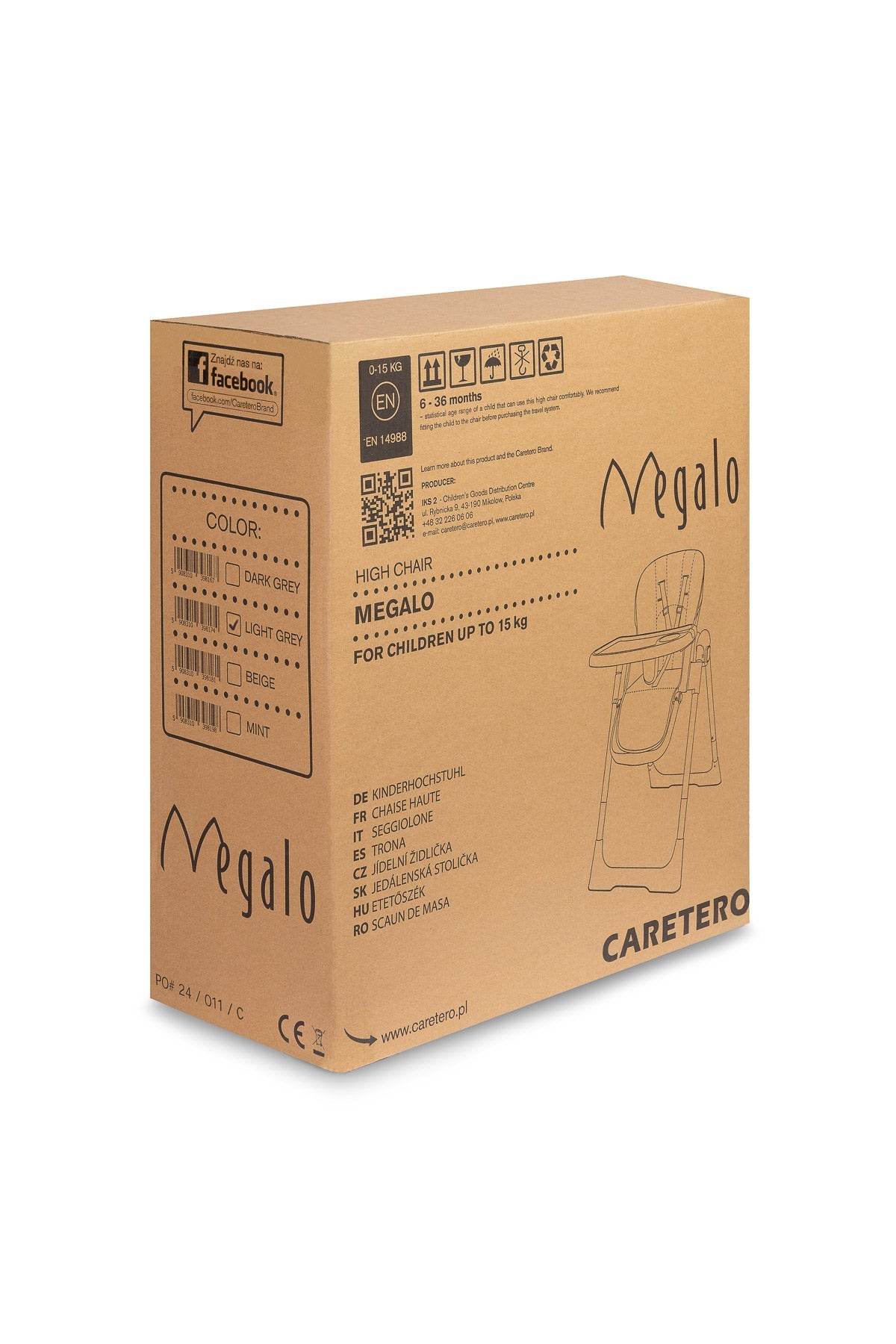 Scaun de masa inalt cu husa din piele ecologica Caretero MEGALO Gri Deschis scaun-de-masa