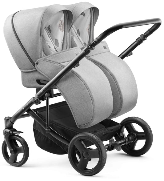 Carucior pentru gemeni Jedo Duo Standard 2 in 1 Gri/Cognac 2 in 1 reversibil cadru de aluminiu latime 79,5 cm