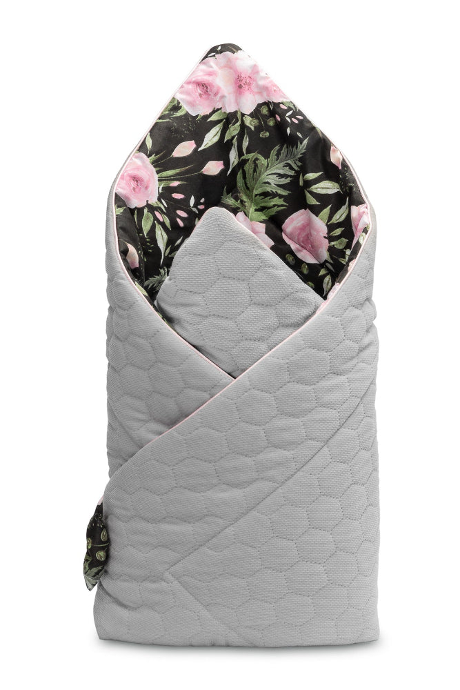 Paturica wrap nou-nascut 75x75 cm Sensillo Velvet Neagra Flori paturica