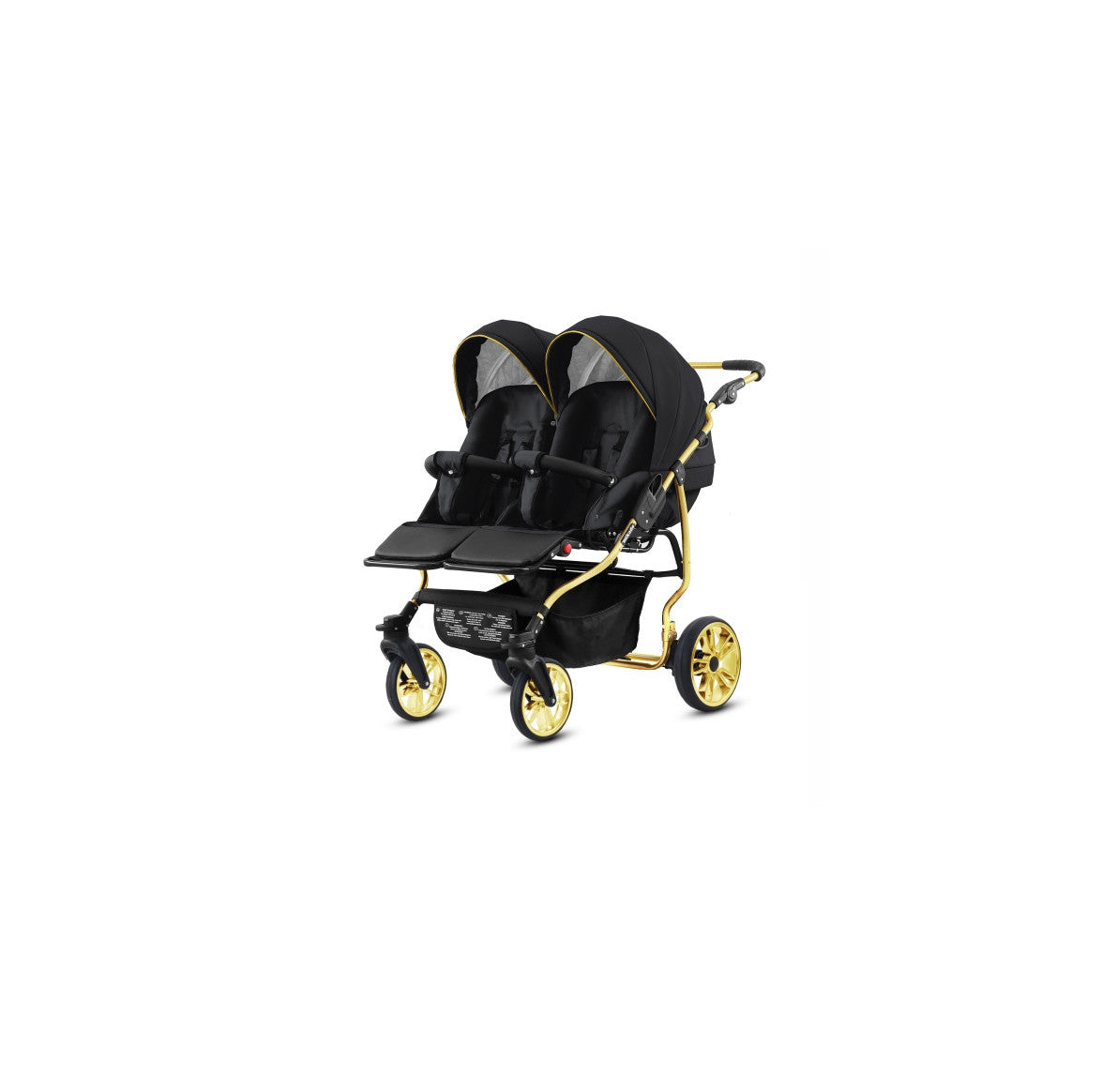 Carucior pentru gemeni 2 in 1 Mikado Goldstar GS-01 Negru/Cadru gold/Roti gold carucior-gemeni
