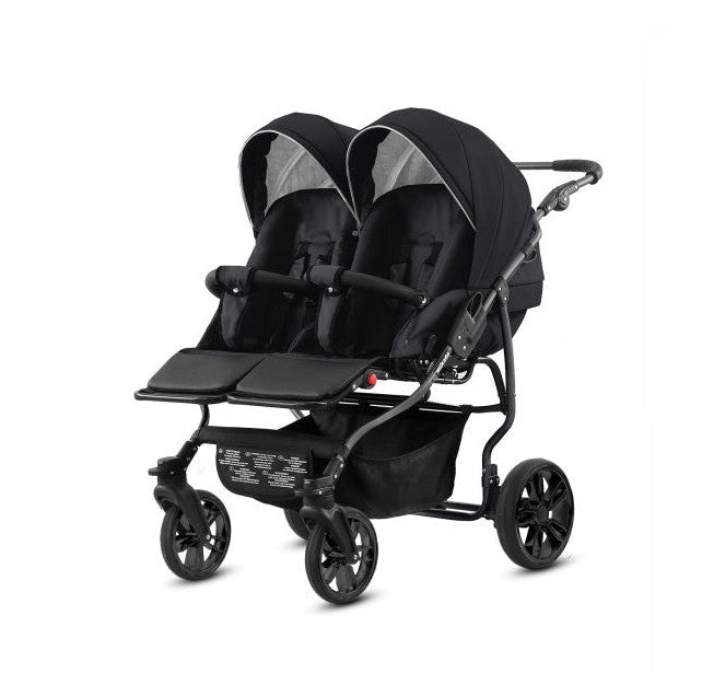 Carucior pentru gemeni 2 in 1 Mikado Goldstar GS-02 Negru/cadru negru/roti negre carucior-gemeni