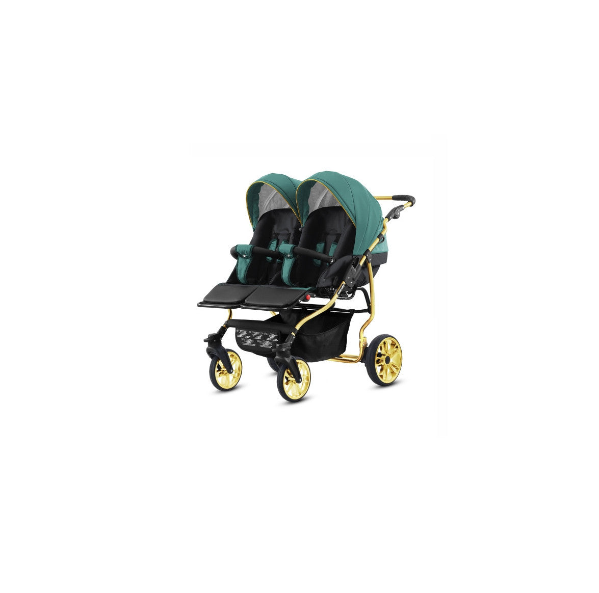 Carucior pentru gemeni 2 in 1 Mikado Goldstar GS-08 Smarald-Negru/Cadru gold/Roti gold carucior-gemeni