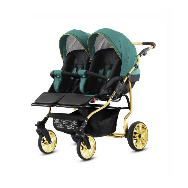Carucior pentru gemeni 2 in 1 Mikado Goldstar GS-08 Smarald-Negru/Cadru gold/Roti gold carucior-gemeni
