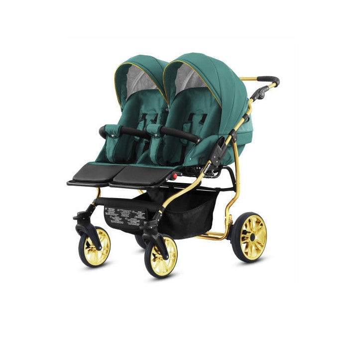 Carucior pentru gemeni 2 in 1 Mikado Goldstar GS-09 Smarald/Cadru gold/Roti gold carucior-gemeni
