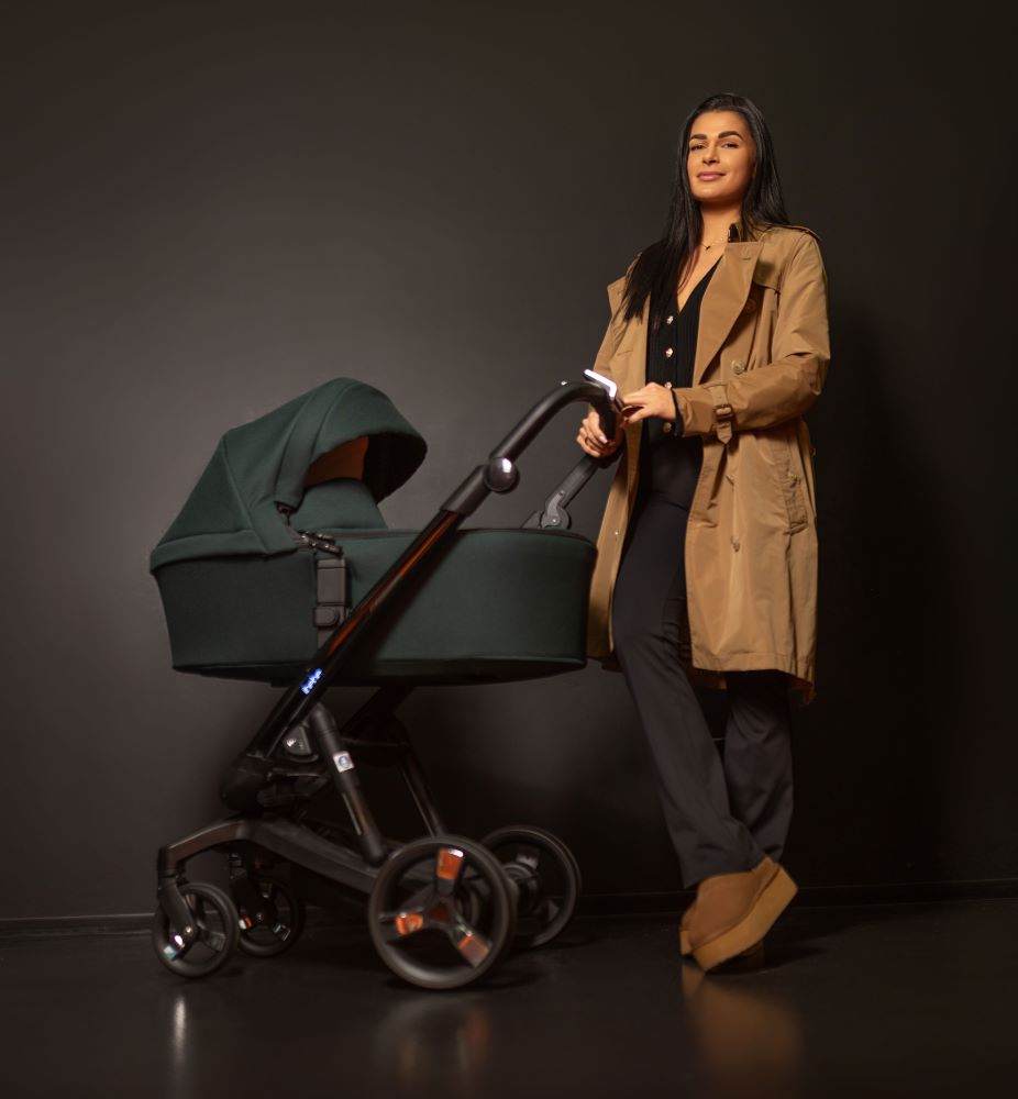 Carucior electric Ibebe iSTOP & DRiVE FOLLOW ME 2 in 1 Textil Roz (ISD111), cu leganare automata, max. 22 Kg